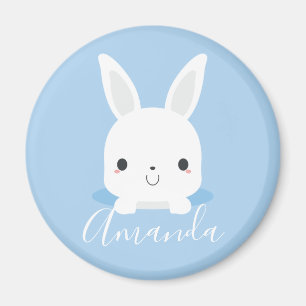 Imã Coelho Coelhinho Branco Azul com Nome Personalizad