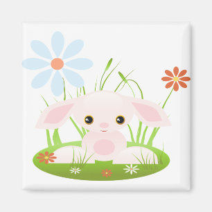 Imã Coelho cor-de-rosa pequeno do bebê com flores