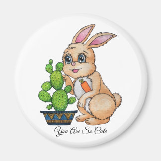 Imã Coelho De Aquarela E Cactus Cuja Cactus