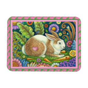 ÍMÃ COELHO DE ARTE FOLK, PÁSSARO BRANCO, JARDIM SECRET