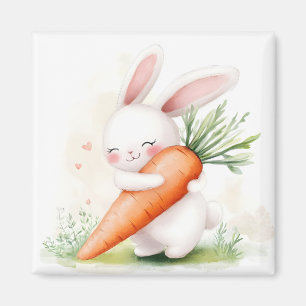 Imã Coelho de cenoura de aquarela fofa de primavera