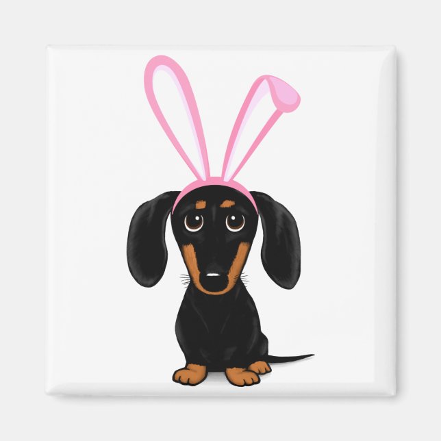 Imã Coelho de Páscoa Engraçado Cachorro Dachshund Pret (Frente)