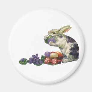 Imã Coelho de Páscoa Vitoriano Antigo, Ovos e Flores