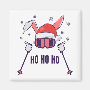 Imã Coelho dos Papais noeis de esqui com Santa Hat e b