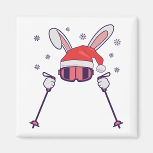 Imã Coelho dos Papais noeis de esqui com Santa Hat e b