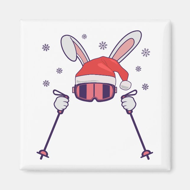 Imã Coelho dos Papais noeis de esqui com Santa Hat e b (Frente)