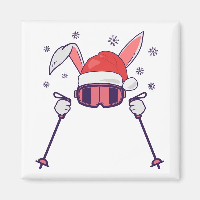 Imã Coelho dos Papais noeis de esqui com Santa Hat e b (Frente)