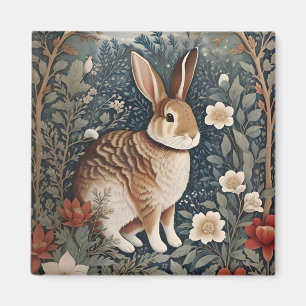 Imã Coelho Elegante Enquadrado por Flores e Folhas