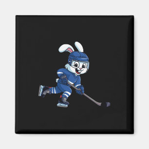 Imã Coelho Feliz da Páscoa Jogando Hóquei no Gelo Espo