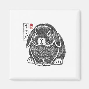 Imã Coelho Grumpy Holland Lop Kanji Tradição Japonesa