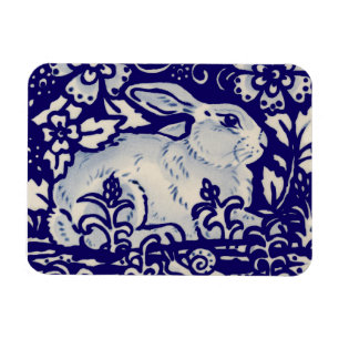 Ímã Coelho páscoa Artístico Coelho Azul Floral Branc