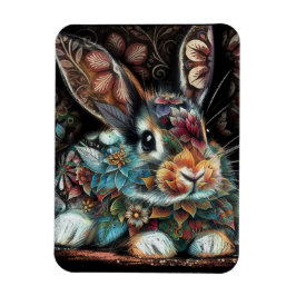 Ímã Coelho Whimsso Rabbit Floral Abstrato Teal Brown