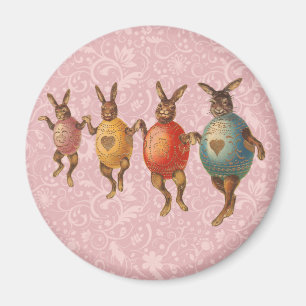 Imã Coelhos de Páscoa Vintage Dançando com Fantasias d