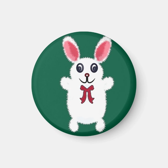 Imã Coelhozinho Branco Fofinho com Laço Vermelho - Chr (Frente)