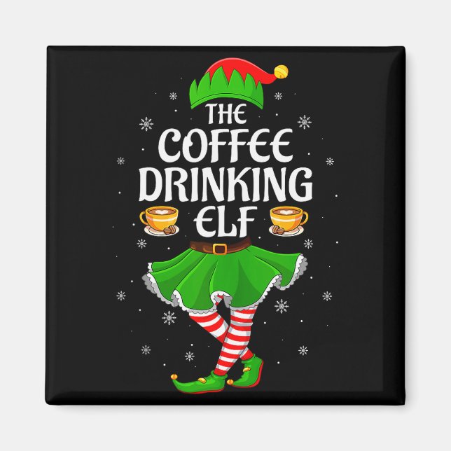 Imã Coffee Drinking Elf Christmas Girls Women Elf Squa (Frente)