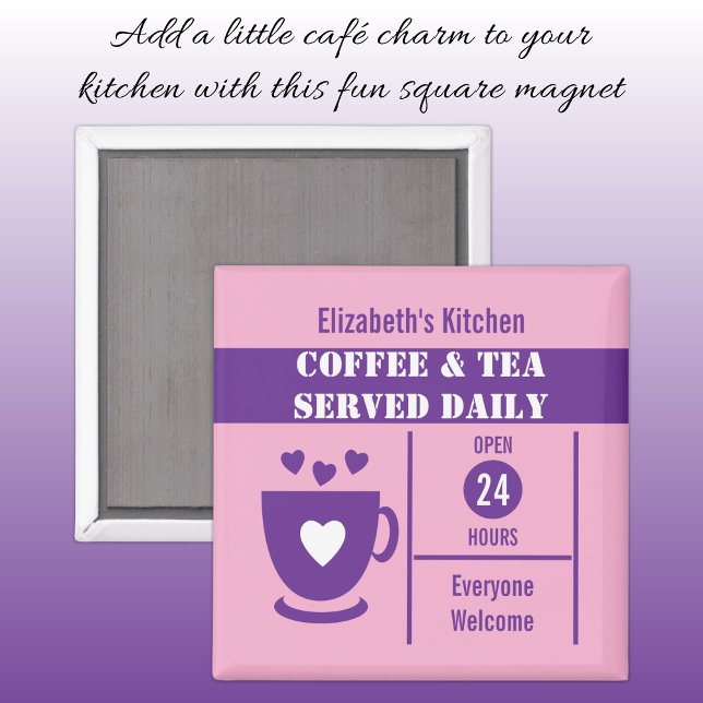 Imã Coffee lovers custom name pink purple (Criador carregado)