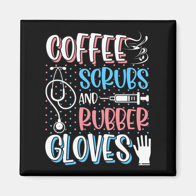 Imã COFFEE SCRUBS RUBBER GLOVES RN Nurse registrada (Frente)