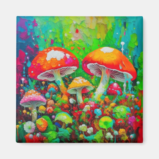 Imã Cogumelos Abstrato de Aquarela (Frente)