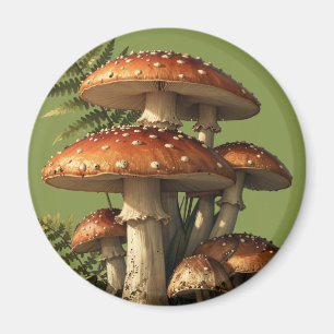 Imã Cogumelos Amanita Vermelhos com Samambaia Botânica