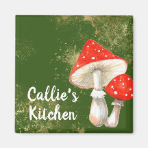 Cogumelos Aquarela Cozinha Personalizada Quadrada