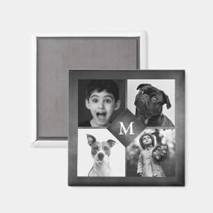 Imã Colagem de 4 Fotos de Família Monograma de Quadro