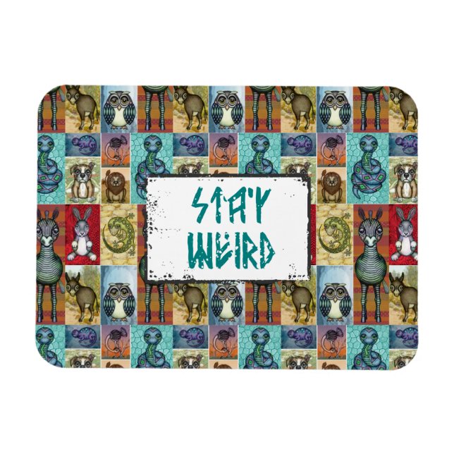 Ímã Colagem de animais bonitos Design de arte popular (Horizontal)