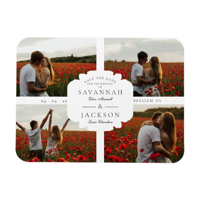 Ímã Colagem de Casamentos 4 Fotos Personalizadas Moder (Horizontal)