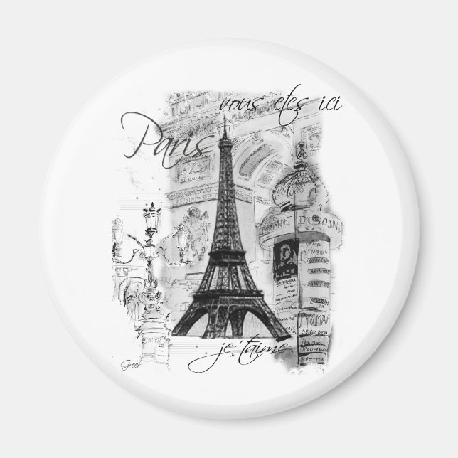 Imã Colagem de Cena Francesa em Torre Eiffel de Paris (Frente)