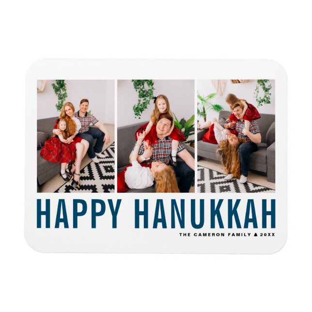 Ímã Colagem de Fotografia Azul Típica Feliz Hanukkah (Horizontal)