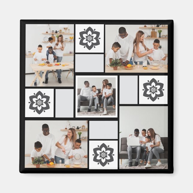 Imã Colagem de Fotografias com design Floral 5 (Frente)