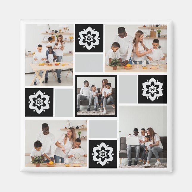 Imã Colagem de Fotografias com design Floral 5 (Frente)