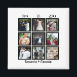 Imã Colagem de Fotografias do Aniversário de Casamento<br><div class="desc">Colagem de Fotos do Aniversário Moderno de Casamento Personalizado 9. Personalize este presente de aniversário para ele,  presente de casamento,  presente de Colagem de Aniversário,  presente de colagem personalizada,  presente de foto de casamento personalizado com 9 fotos,  datas de casamento e nome dos casais.</div>