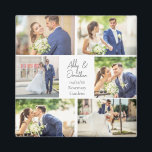 Imã Colagem de Fotografias do Casal Casado Elegante Re<br><div class="desc">Este belo e novo presente de magneta de manutenção de casal apresenta um layout clássico de 6 fotos de casamento em um fundo branco com os nomes de casais casados,  localização e data. Uma maravilhosa foto comemorativa presente para sua esposa ou marido para tesourar para sempre.</div>