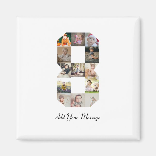 Imã Colagem de Fotografias do Número 8 Preto e Branco (Frente)