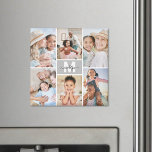 Imã Colagem de Fotografias Do Seu Próprio Monograma 6<br><div class="desc">Nome Inicial Personalizado Monograma Foto Collage Magnet. Adicione um toque pessoal e na moda ao seu frigorífico ou qualquer superfície magnética com este ímã quadrado personalizado, com o design impresso num dos lados. O layout inclui uma caixa de cinza no centro com uma inicial branca nítida e um nome de...</div>