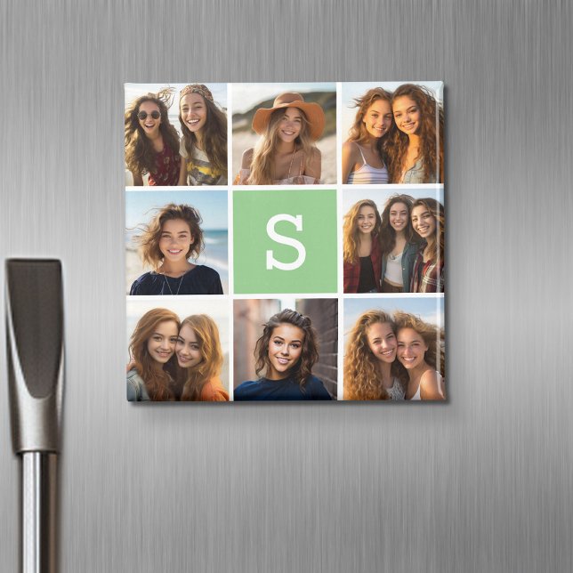 Imã Colagem de Fotografias Monograma Personalizado, Po (Personalized fridge magnet with photos and custom text)