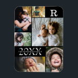 Ímã Colagem de Fotos 6 da Família de Blocos de Cor Pre<br><div class="desc">Colagem de Fotos da Família 6 de Blocos de Cor Preta Moderna - com sobrenome pessoal da família, ano e letra inicial, tudo organizado em um layout elegante de grade. Este design moderno e elegante mostra 6 de suas próprias fotos lindamente. Disponível em várias cores para corresponder a qualquer decoração...</div>