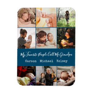 Ímã Colagem de Fotos 9 Azul Moderno para o Avô