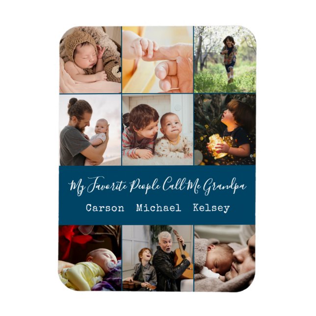 Ímã Colagem de Fotos 9 Azul Moderno para o Avô (Vertical)