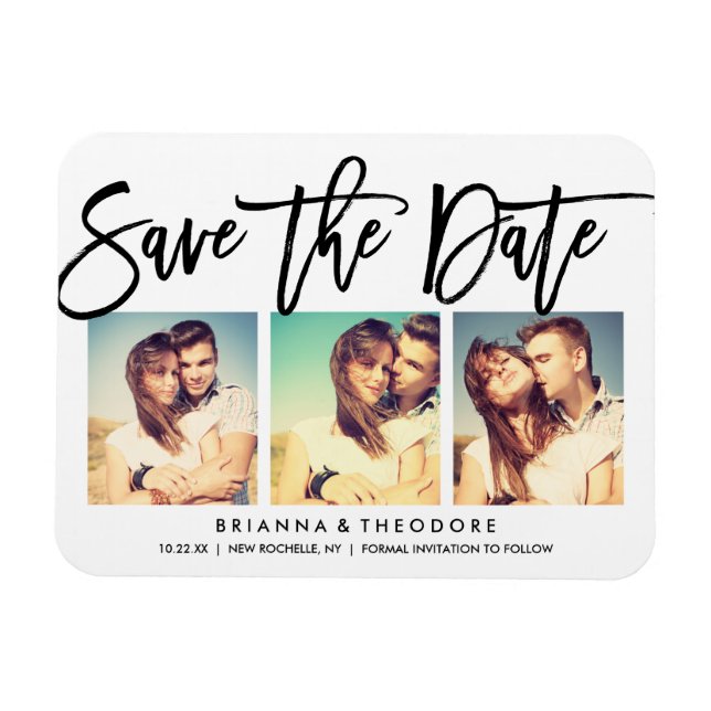 Ímã Colagem de Fotos Chic para Save The Date com Letre (Horizontal)