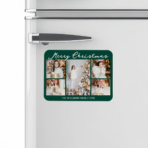 Ímã Colagem de Fotos Clássicas de Natal em Verde