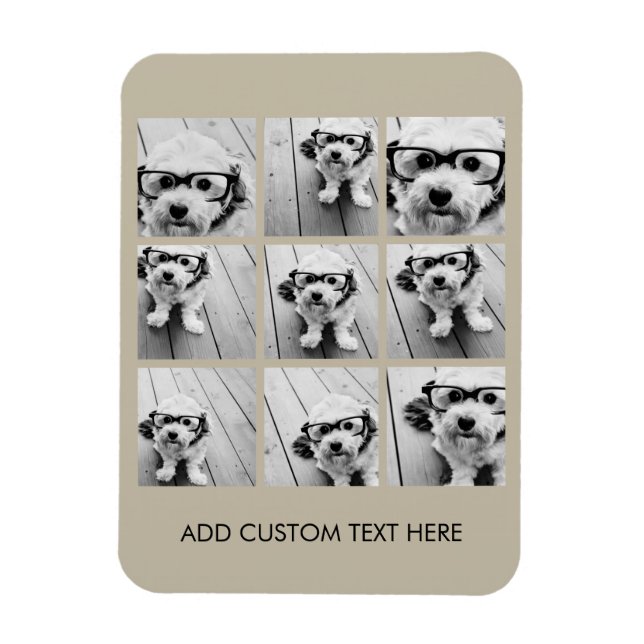 Ímã Colagem de Fotos com 9 fotos quadradas - Taupe (Vertical)