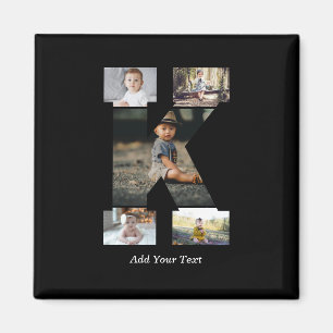 Imã Colagem de Fotos com Letra K em Preto e Branco