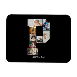 Ímã Colagem de Fotos com Letra P em Preto e Branco