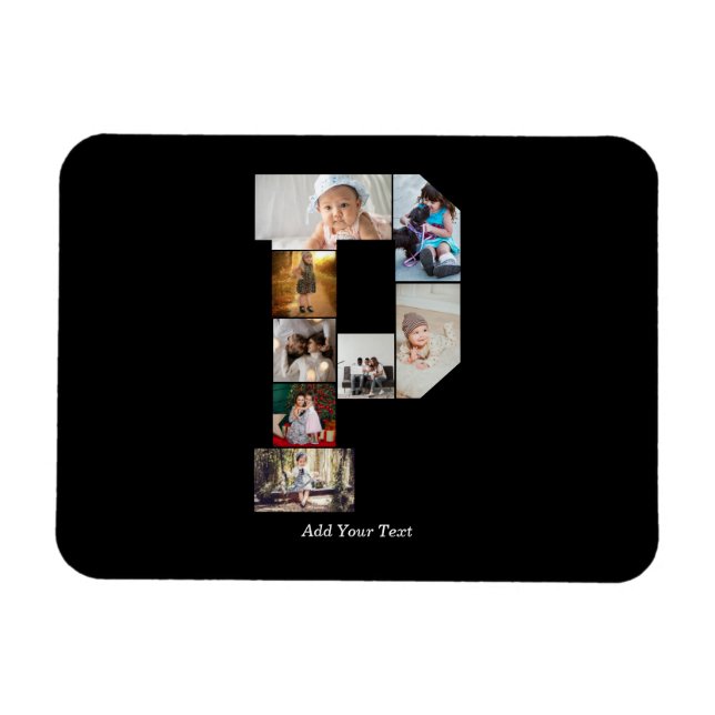 Ímã Colagem de Fotos com Letra P em Preto e Branco (Horizontal)