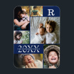 Ímã Colagem de Fotos da Família de Blocos de Cor Azul<br><div class="desc">Colagem de Fotos da Família 6 de Blocos de Cor Azul do Marinho Moderno - com sobrenome personalizado da família, ano e letra inicial, tudo organizado em um layout elegante de grade. Este design moderno e elegante mostra 6 de suas próprias fotos lindamente. Disponível em várias cores para corresponder a...</div>