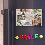 Ímã Colagem de Fotos da Família e Boige Neutro de Cota<br><div class="desc">Imagem Colagem de Fotos com 10 das suas fotos favoritas. O texto no centro diz "acredita ser feliz" e é escrito em tipografia ousada e escrita casual e magra de fontes. O modelo de foto é configurado para que você adicione 10 fotos, que são exibidas em paisagens, quadrados e retratos...</div>