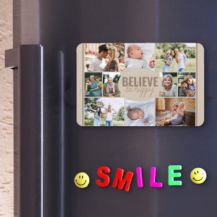 Ímã Colagem de Fotos da Família e Citação Feliz Bege N