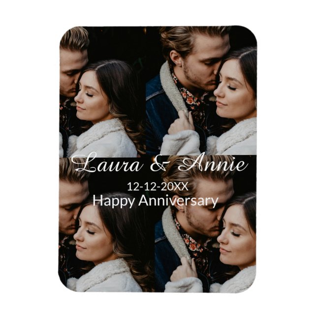 Ímã Colagem de fotos de aniversário nome data simples  (Vertical)