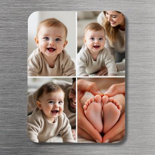 Ímã Colagem de Fotos de Bebê Minimalista Moderna 4 Fot